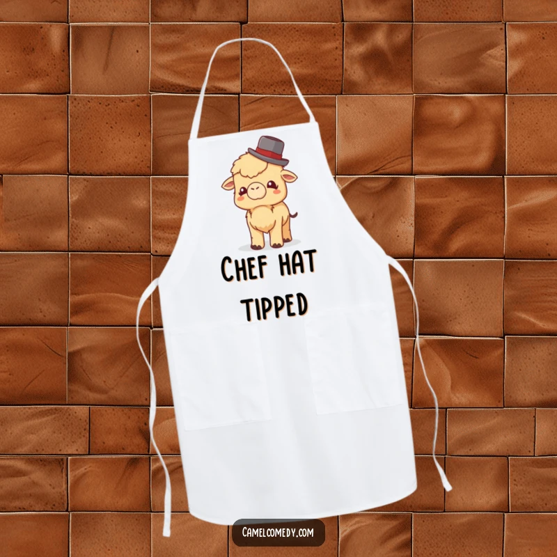 Funny Little Camel Apron: a small camel tips a bowler hat with a giggle, adding funny charm and politeness to kitchen duties.