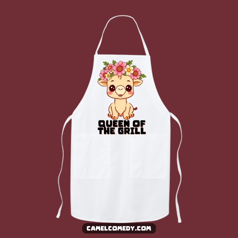 Funny Kawaii Camel Apron - Royal Desert Flower Crown Kitchen Accessory