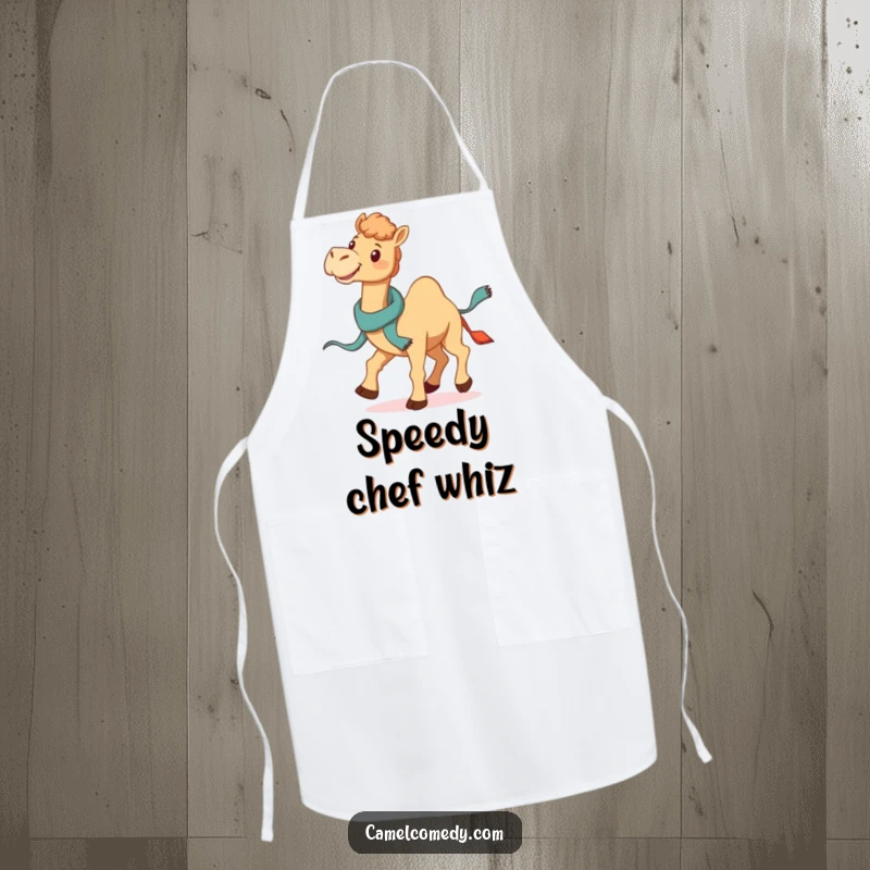 Funny Galloping Camel Apron: a smiling camel gallops with a jaunty scarf, adding funny style and practicality to kitchen tasks.