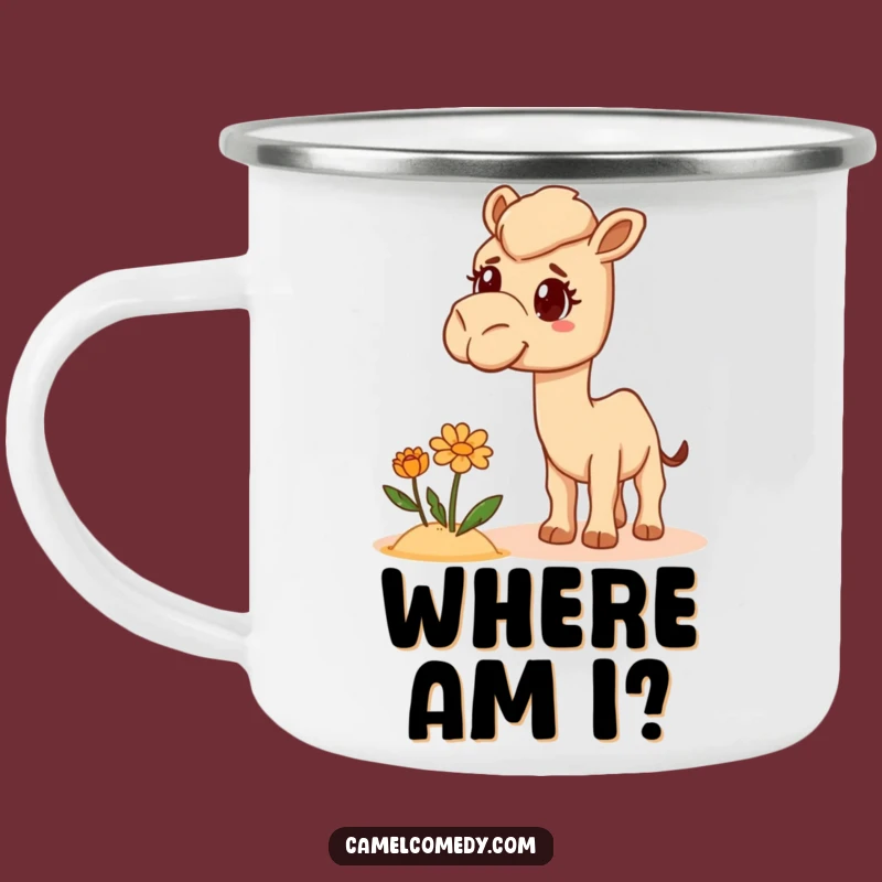 Funny Bewildered Camel Camping Mug - Enamel Surprise Cup, Great Outdoor Humor Gift