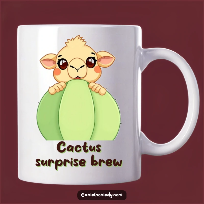 Funny Surprised Camel Cactus Mug: Desert Humor Delight Gift for Eccentric Souls