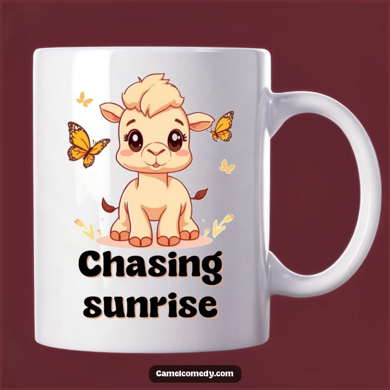 Funny Camel Butterfly Chase Mug: Whimsical Wide Eyes, Perfect Funny Gift for Nature Lovers