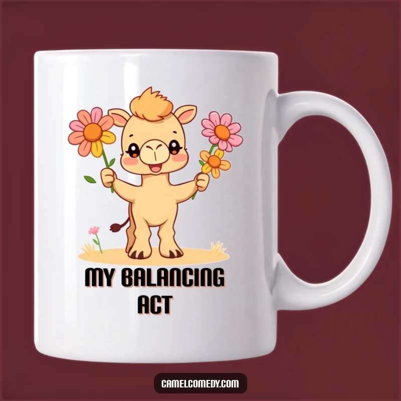 Funny Camel Juggler Mug: Hilarious Desert Flower Art, Perfect Gift for Camel Lovers