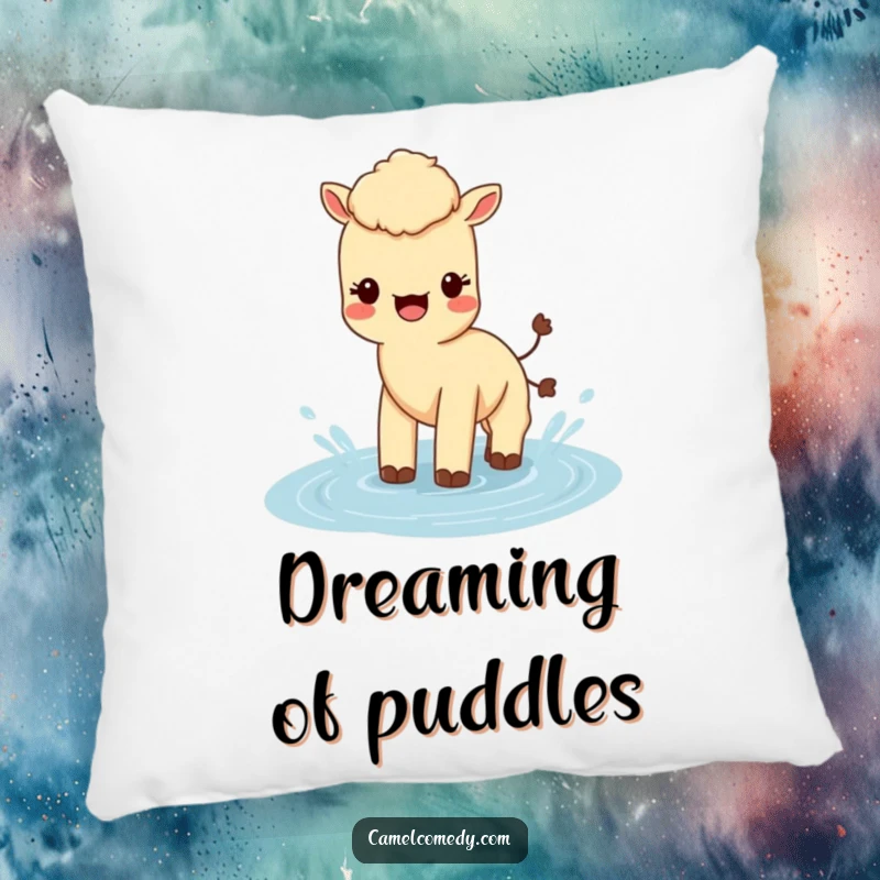 Funny Kawaii Camel Pillow with a cute camel splashing in water, a humorous and comfortable decorative item.