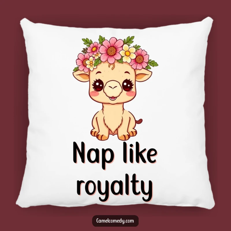 Funny Kawaii Camel Pillow - Cozy Royal Desert Flower Crown Accent Pillow