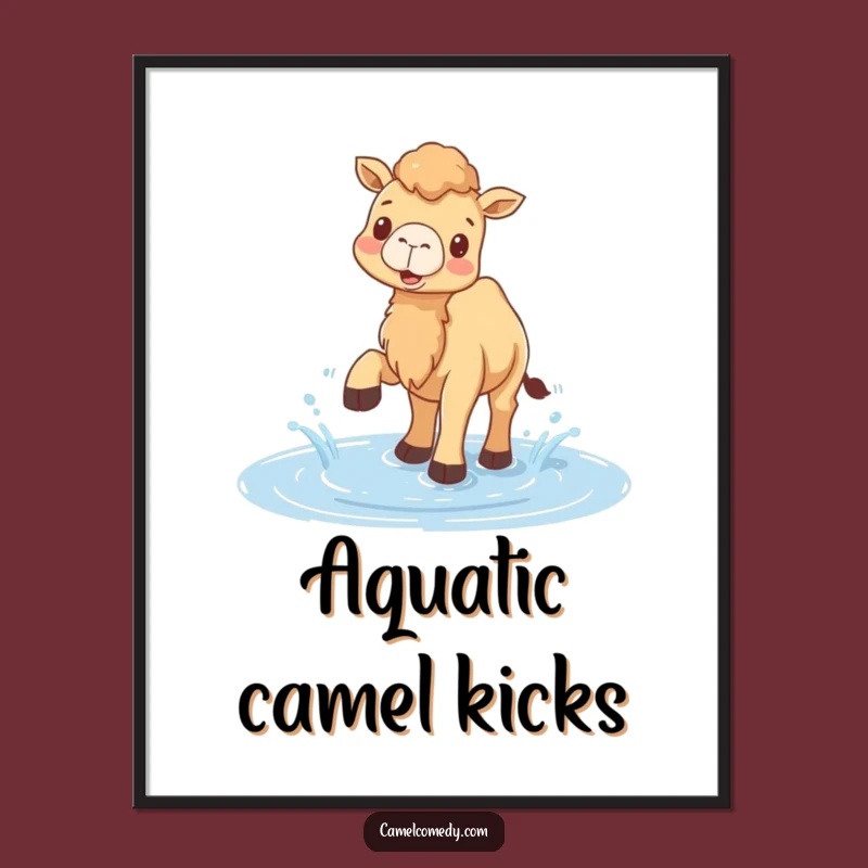 Funny Camel Puddle Splash Digital Art - Instant Joyful Decor, Unique Funny Gift!