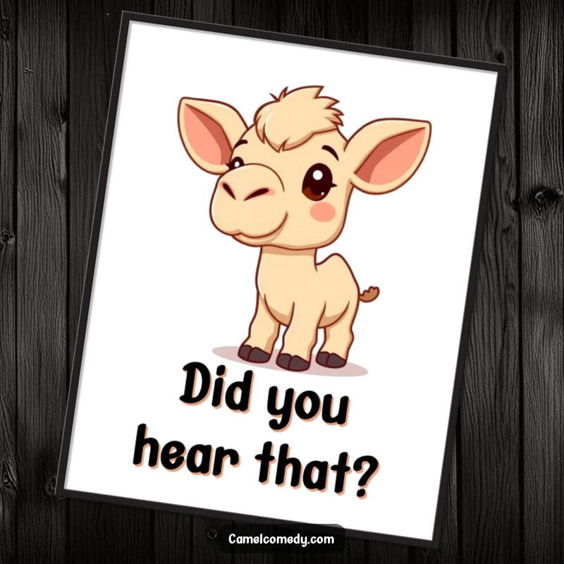 Funny Kawaii Camel Digital Art Print of a cute camel listening inquisitively, humorous and downloadable art.