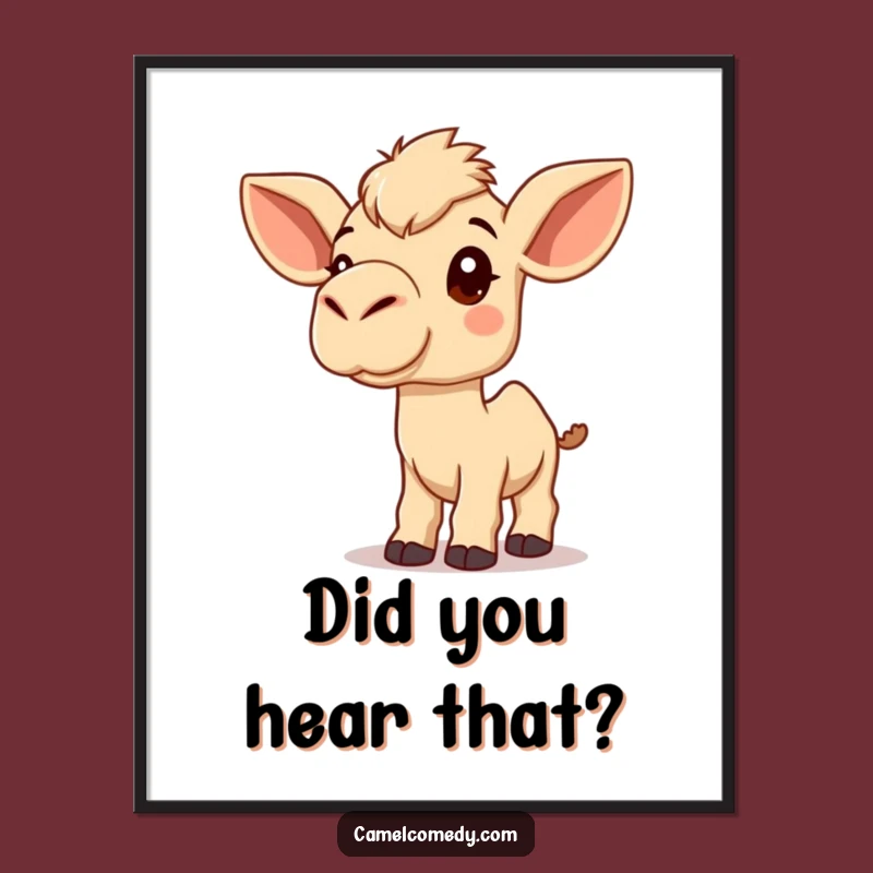 Funny Kawaii Camel Digital Art: High-Res Listening Camel Print, Instant Gift