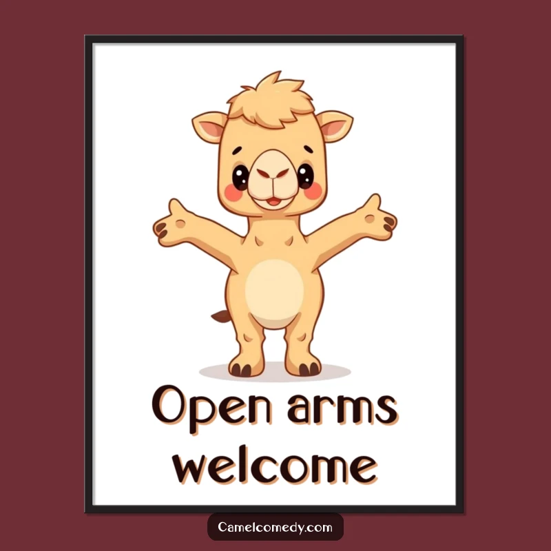 Funny Hugging Camel Digital Art - Open Arms Print, Instant Humorous Decor Gift