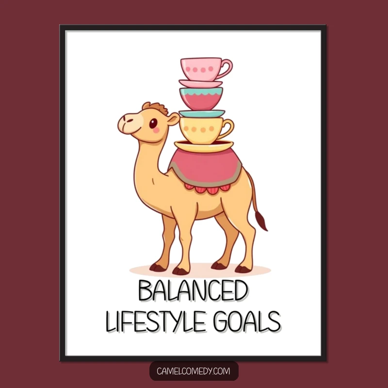Funny Kawaii Camel Teacup Balance Digital Art - Hilarious Camel Print Gift