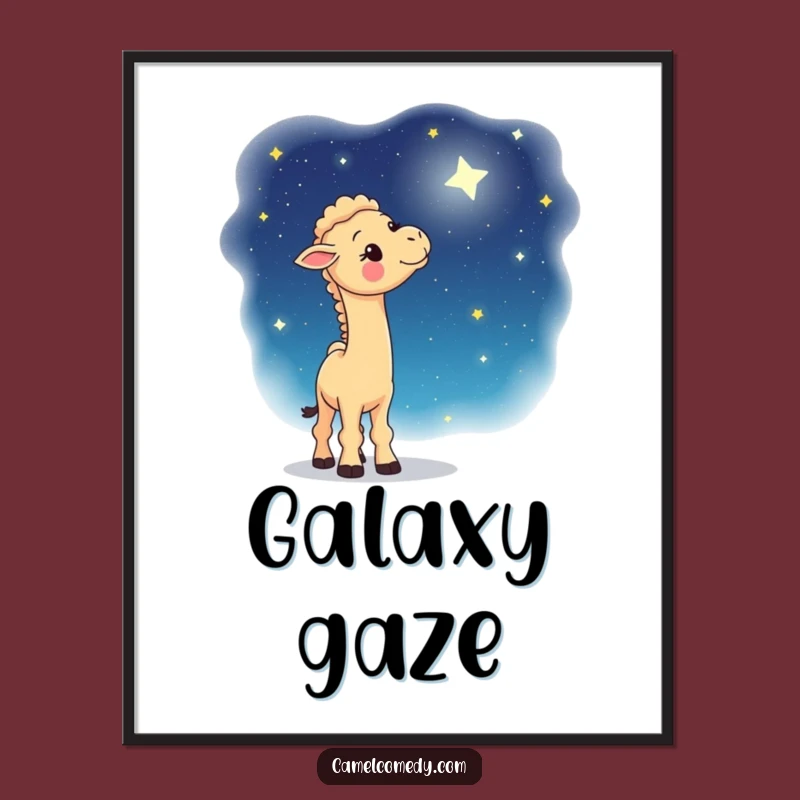 Funny Whimsical Camel Digital Art: Starry Night Print, Gift
