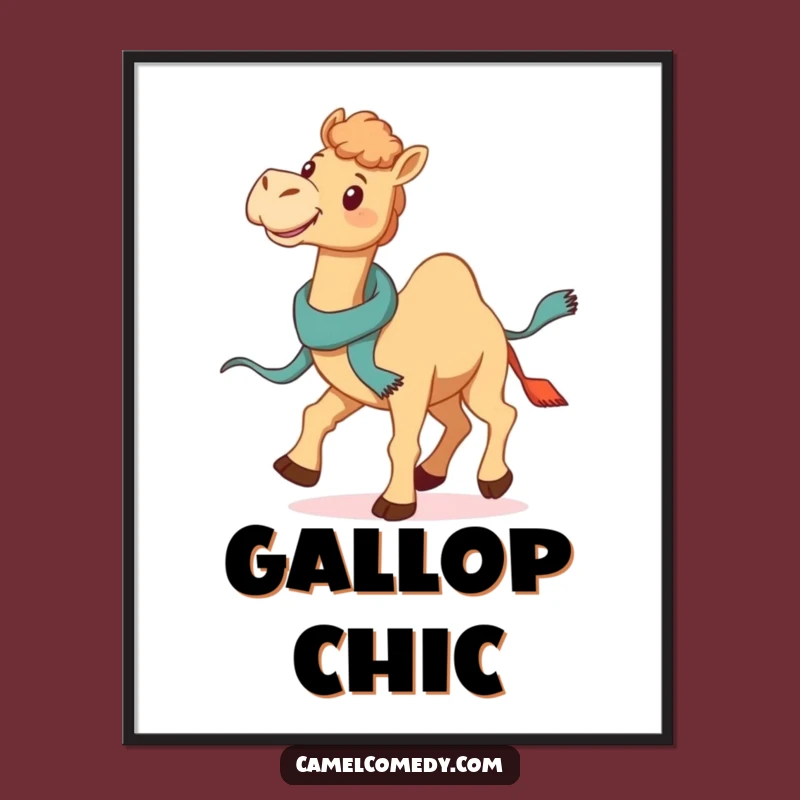 Funny Galloping Camel Digital Art - Jaunty Scarf Movement, Hilarious Decor