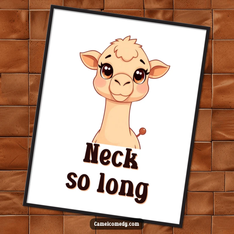 Funny Kawaii Camel Digital Art Print of a cute camel stretching its long neck, humorous and downloadable art.
