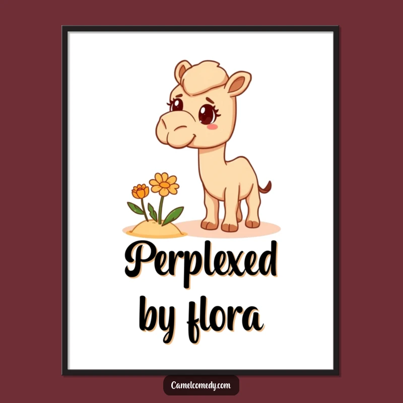 Funny Bewildered Camel Digital Art - Surprise Flower Print, Instant Humorous Decor Gift