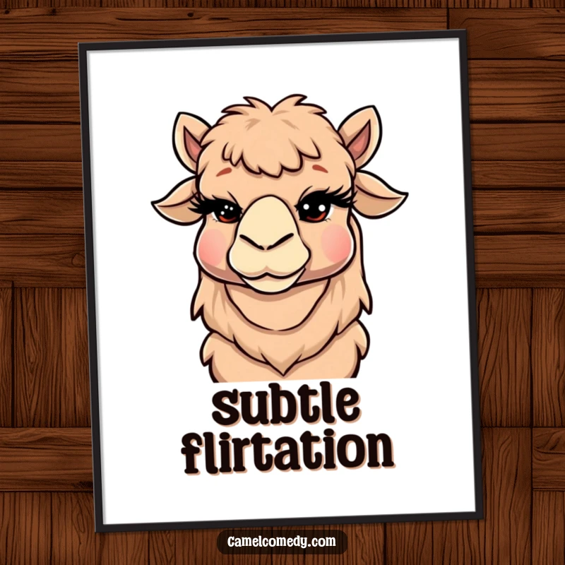 Funny Camel Digital Art Print featuring a winking camel with large, expressive eyelashes, embodying a cheeky and humorous artistic style.