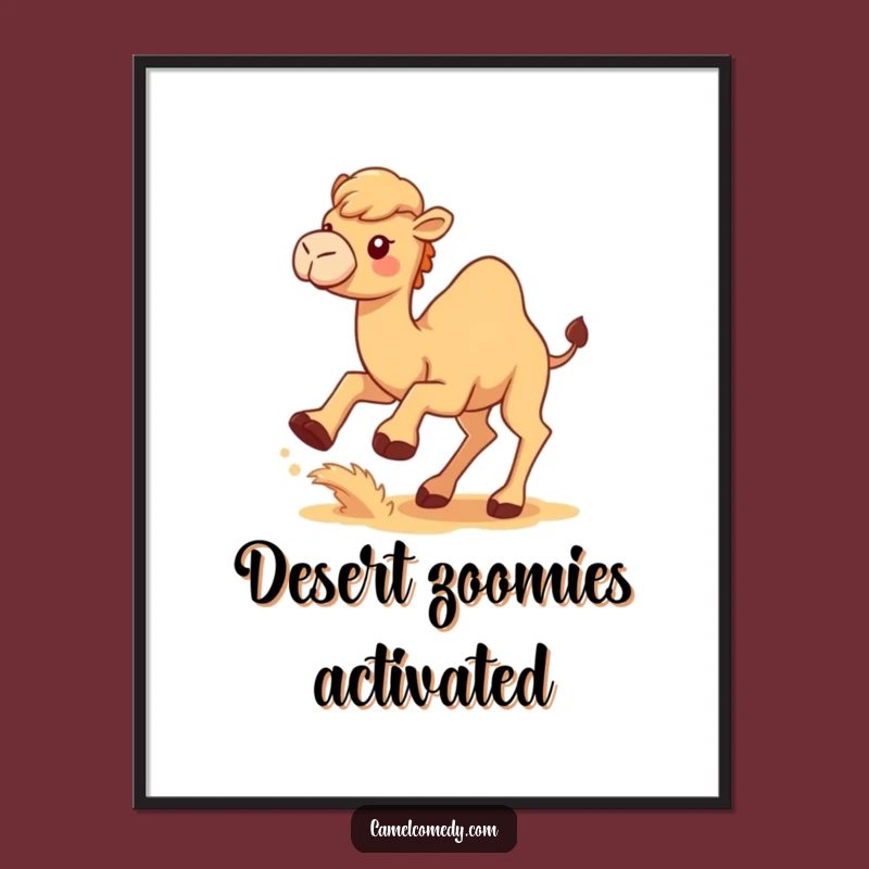 Funny Kawaii Camel Poster: Sand-Kicking Camel Art, Humorous Desert Decor Gift