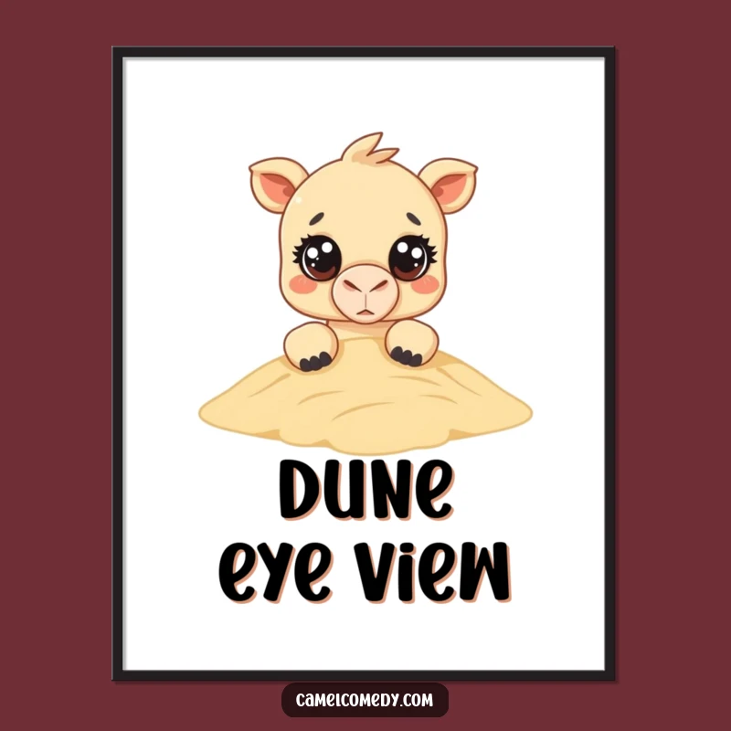 Funny Kawaii Camel Peeking Poster - Cute Big Eyes Desert Wall Art