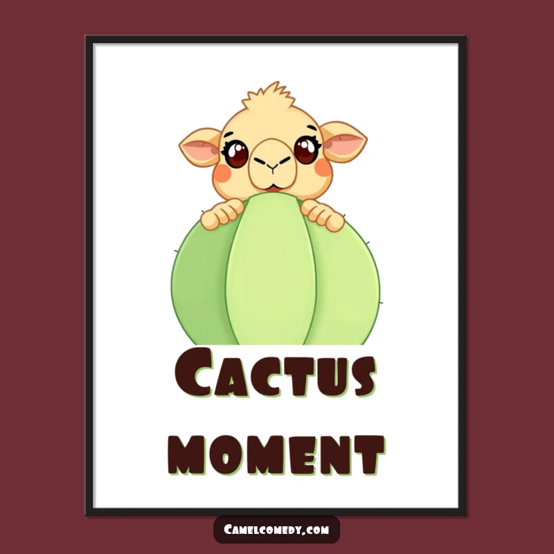 Funny Camel Cactus Poster: Bring Desert Surprise Humor to Your Walls Gift