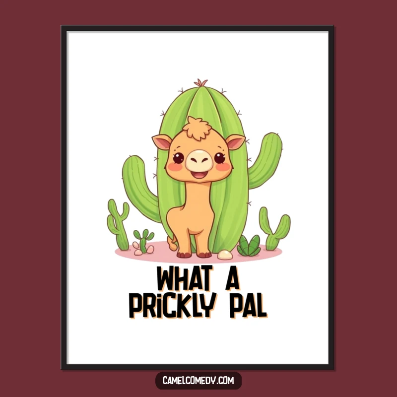 Funny Camel Cactus Poster: Curious Desert Art for Hilarious Wall Decor