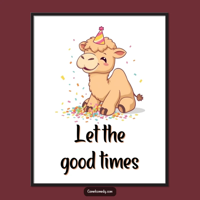 Funny Camel Confetti Celebration Poster: Hilarious Party Art