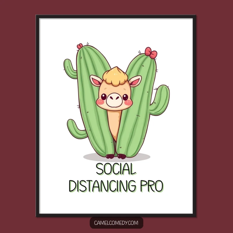 Funny Kawaii Camel Cactus Art Poster - Hilarious Desert Wall Decor Gift