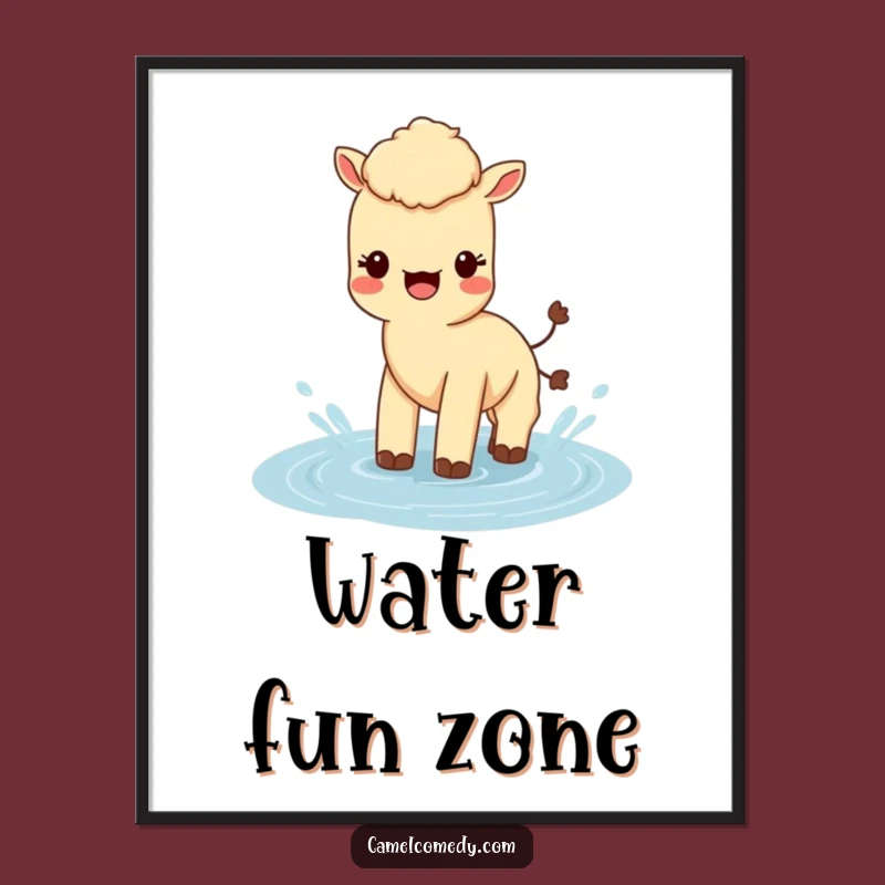 Funny Kawaii Camel Poster: Splashing Camel Art, Humorous Decor Gift