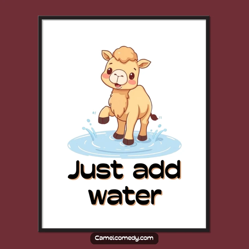 Funny Camel Puddle Splash Poster - Joyful Art Print, Unique Funny Gift Idea!