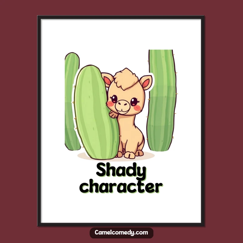 Funny Kawaii Camel Cactus Poster: Artistic Cute Desert Peek, Awesome Funny Gift Decor