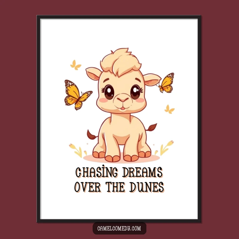 Free Printable Wall Art: Camel Butterfly Chase - Humorous Downloadable Art Gift