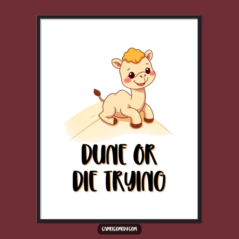 Funny Free Printable Wall Art: Kawaii Camel Sliding Grinning Dune, Humorous Downloadable Decor