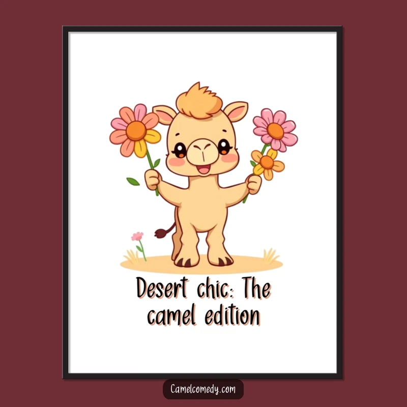 Funny Free Printable Camel Wall Art - Juggling Flowers Downloadable Desert Decor