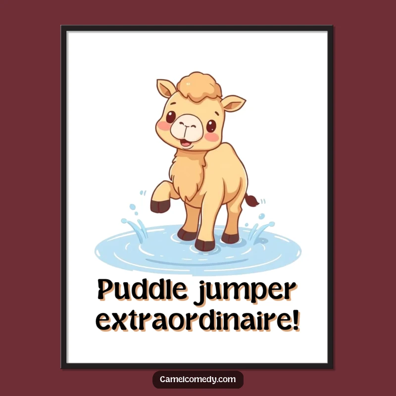 Funny Free Printable Wall Art: Happy Camel Splashing Puddle, Downloadable Art Decor