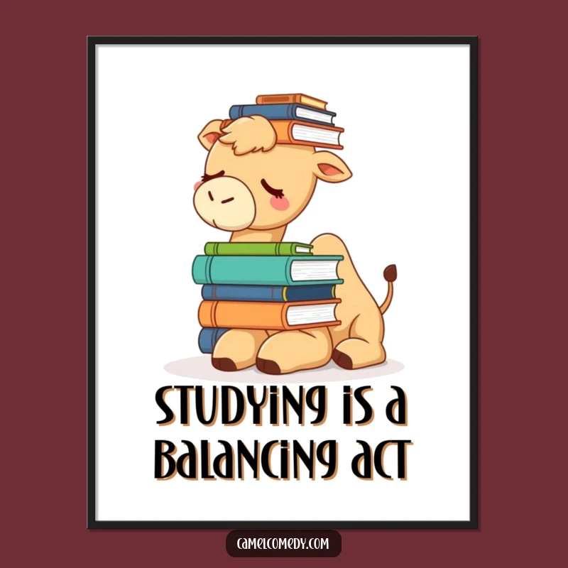 Funny Free Printable Wall Art: Sleepy Camel Balancing Books, Downloadable Decor