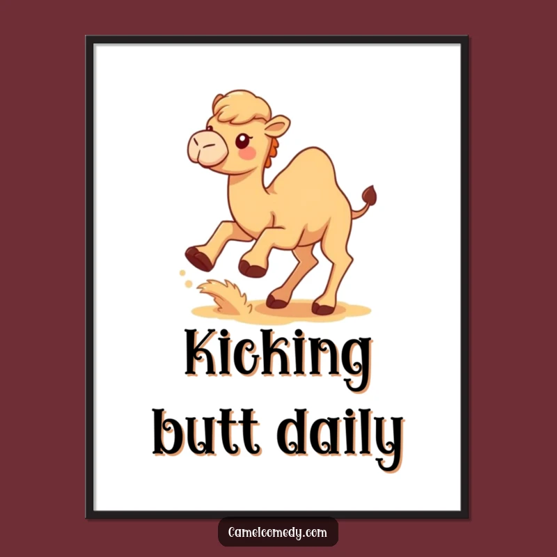 Funny Free Printable Wall Art: Kawaii Camel Kicking Sand, Humorous Desert Downloadable Decor