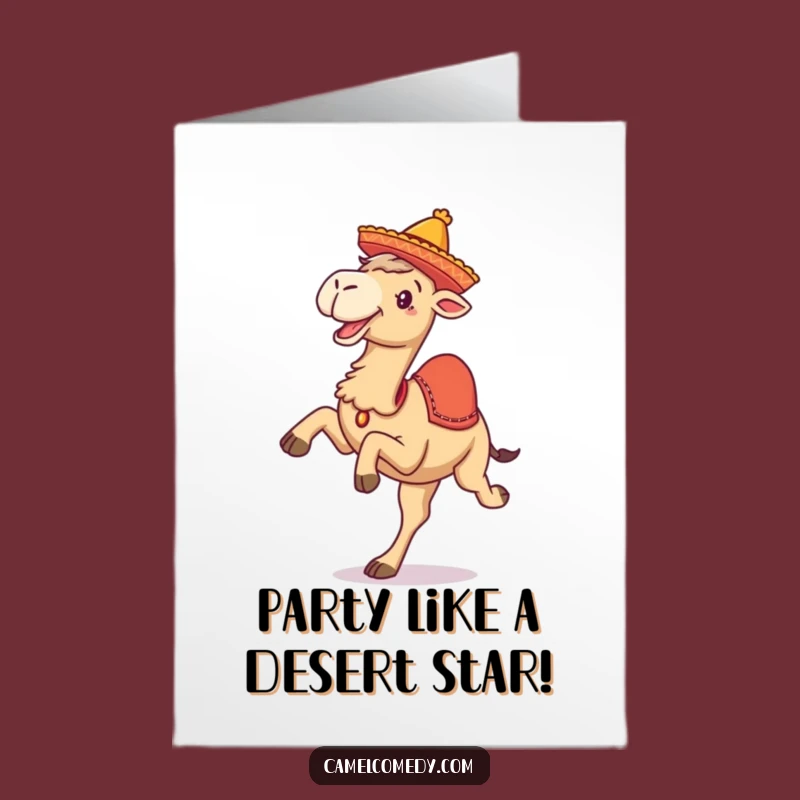Free Printable Birthday Card: Funny Camel Kicking Up Heels Downloadable Gift