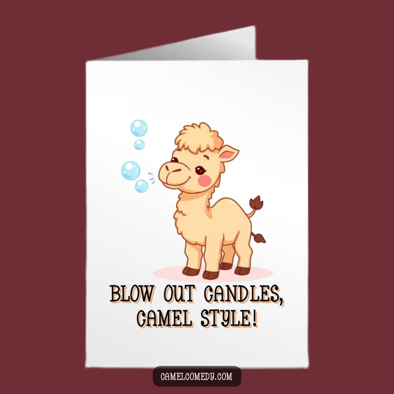 Free Printable Birthday Card: Happy Camel Blowing Bubbles - Fun Downloadable Gift