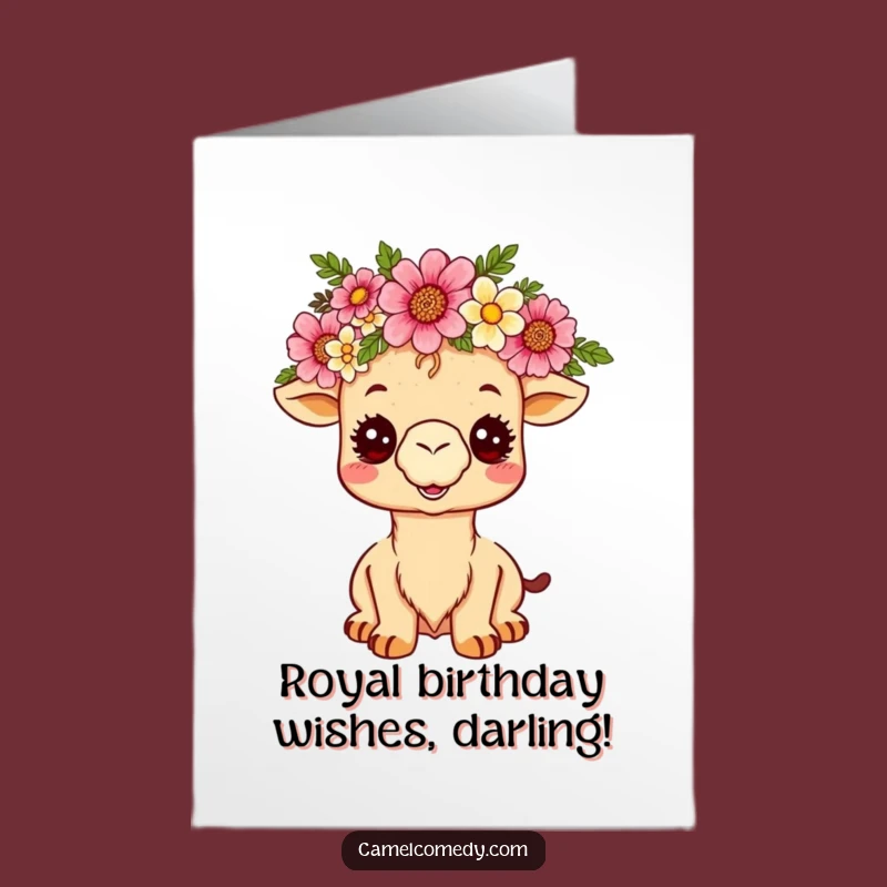 Free Printable Birthday Card: Kawaii Camel Crown Funny Downloadable Gift for Her!