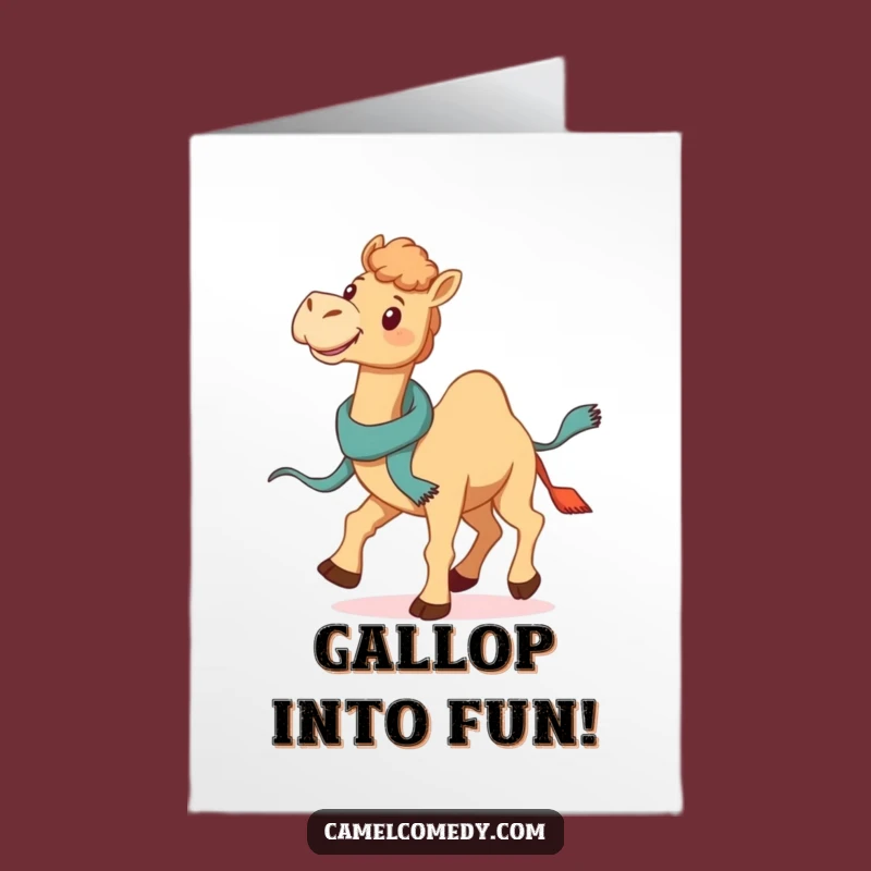 Free Printable Galloping Camel Birthday Card: Funny Downloadable Gift for a Speedster