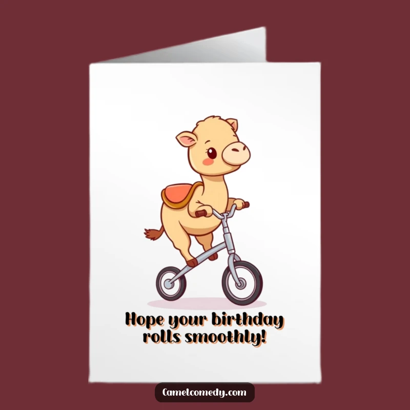 Funny Free Printable Birthday Card: Kawaii Camel Unicycle Wobble, Hilarious Downloadable Gift