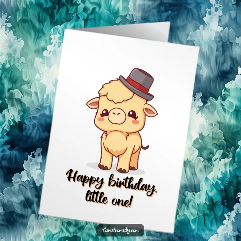 Funny Free Printable Birthday Card: A little camel tips a tiny bowler hat with a cute giggle, offering birthday wishes.