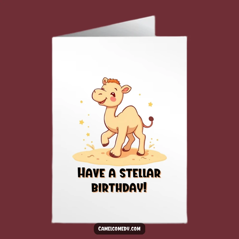 Free Printable Birthday Card: Playful Camel Stars Downloadable Gift