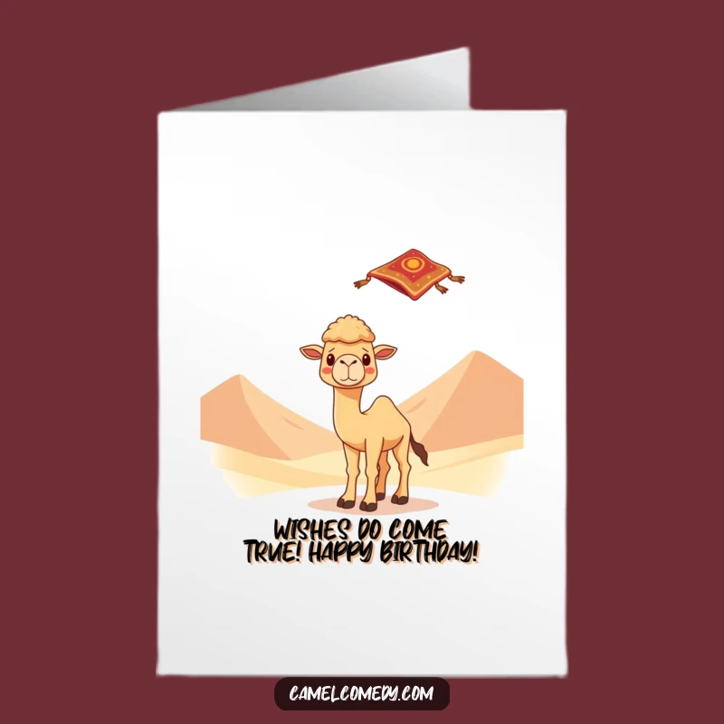 Free Printable Birthday Card: Surprised Kawaii Camel - Magic Carpet Surprise Dogable
