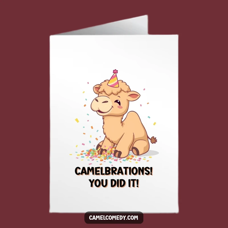Free Printable Camel Congrats Card: Confetti Celebration Downloadable