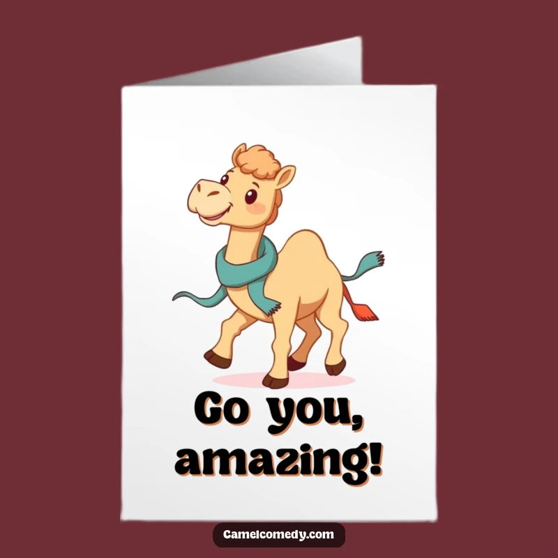 Free Printable Galloping Camel Congrats Card: Funny Downloadable Gift for a Big Win