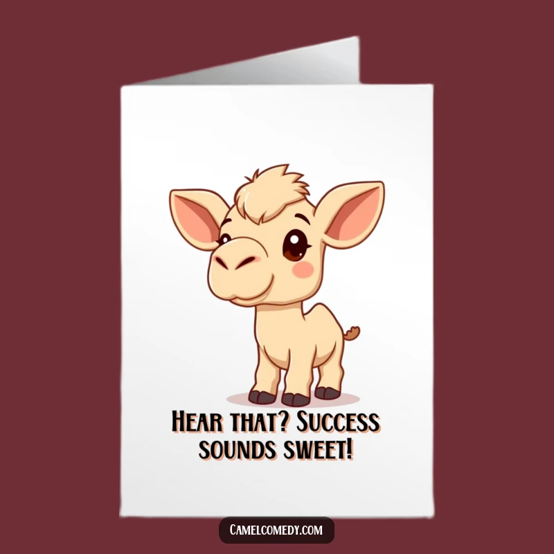 Free Printable Congrats Card: Humorous Kawaii Camel Listening, Attentive Downloadable Gift