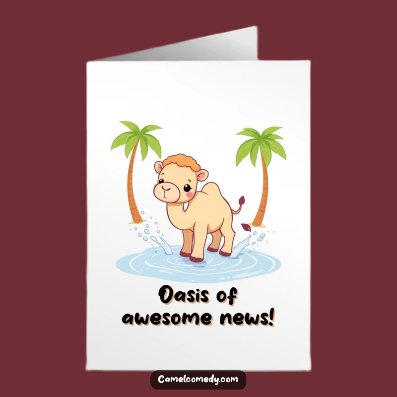 Free Printable Congrats Card: Joyful Kawaii Camel Oasis Splash