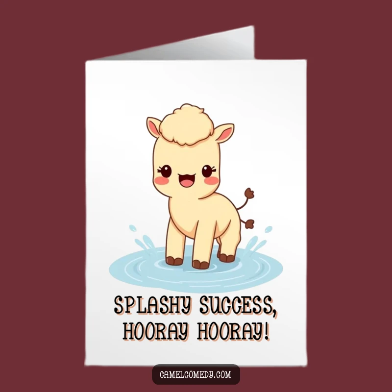 Free Printable Congrats Card: Humorous Kawaii Camel Splashing, Joyful Downloadable Gift