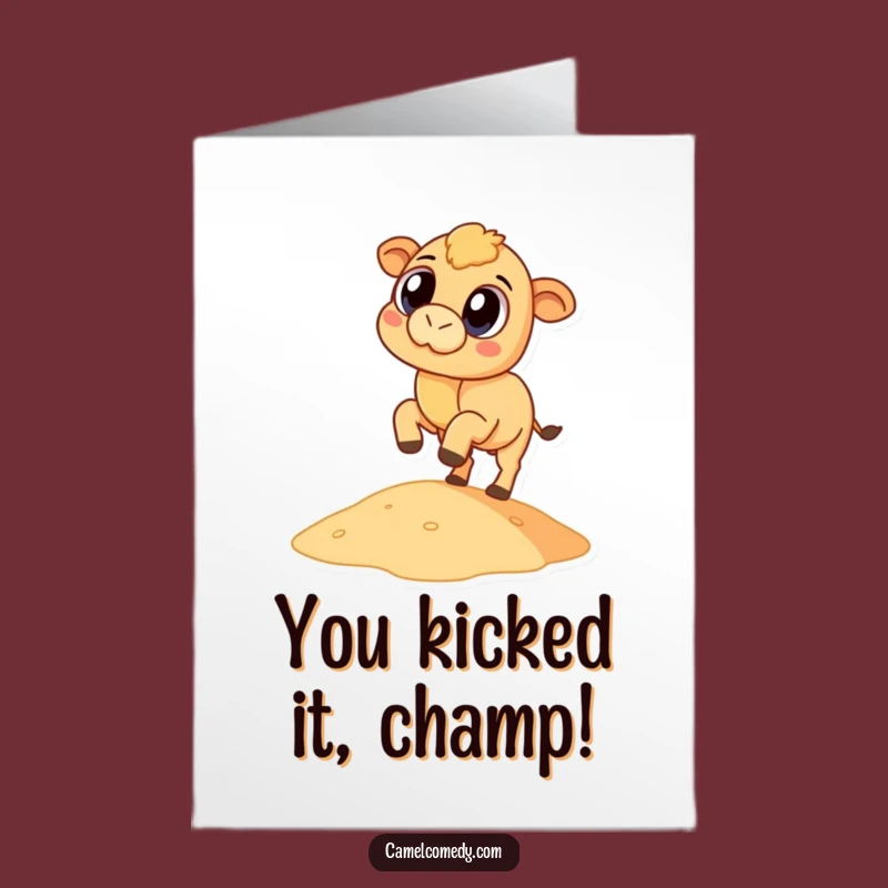 Free Printable Congratulations Card: Funny Camel Kicking Sand, Great Downloadable Humorous Gift