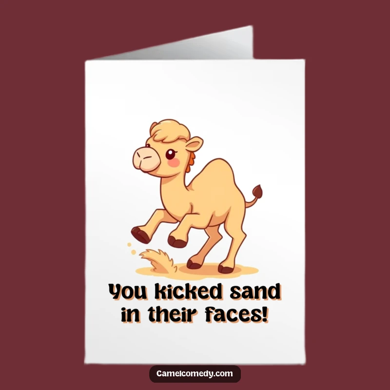 Free Printable Congrats Card: Humorous Kawaii Camel Sand Kick, Awesome Downloadable Gift