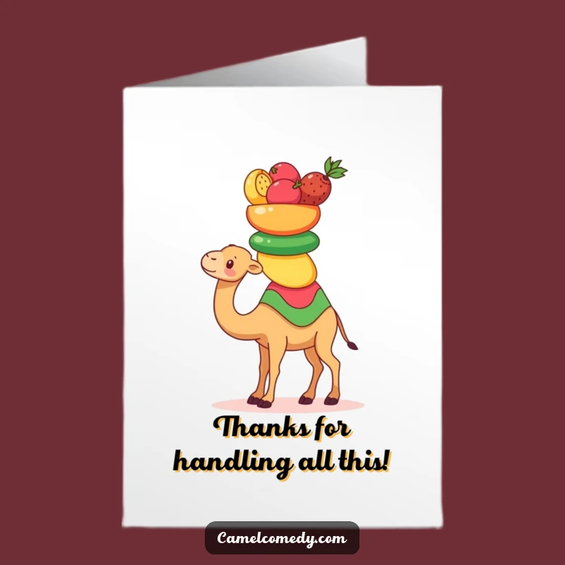 Free Printable Thank You Card: Adorable Kawaii Camel Fruit Balance, Sweet Downloadable Gift